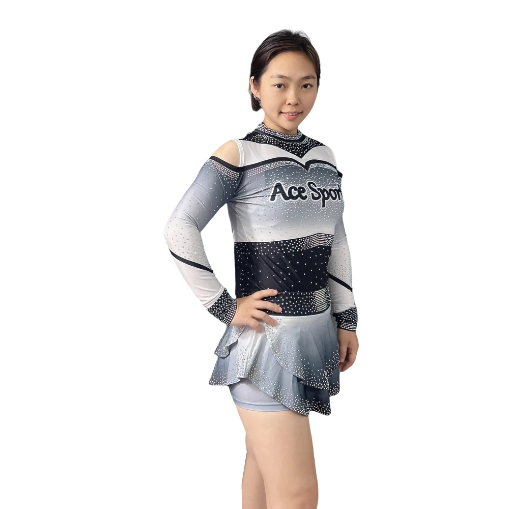 Ace Sports Customizable Cheerleading Uniforms Youth Flowly Skirts Sets Shiny Rhinestones OEM Cheerleader Costume Girls Wholesale