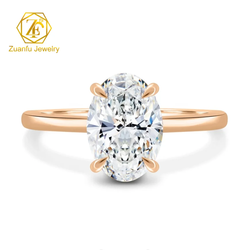Classic design hand-made solitaire style 14k solid gold 3CT 8x10mm oval moissanite stone ring for wedding