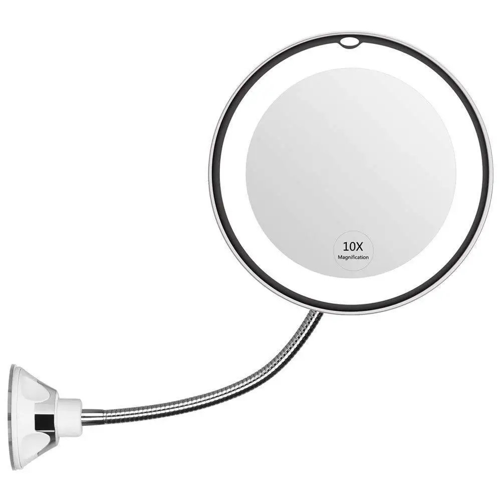 10 magnification LED cosmetic flexible adjustable  cosmetic 360 degree rotation home decoration bathroom mirror