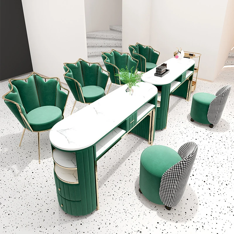 Modern Style Cheap Marble Top Nails Salon Furniture Pink Nail Manicure Table With Storage