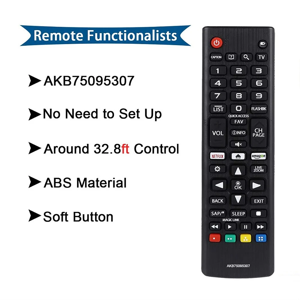 Smart Television for LG AKB75095307 32.8ft Soft Button LED LCD TV ABS Replacement Remote Control