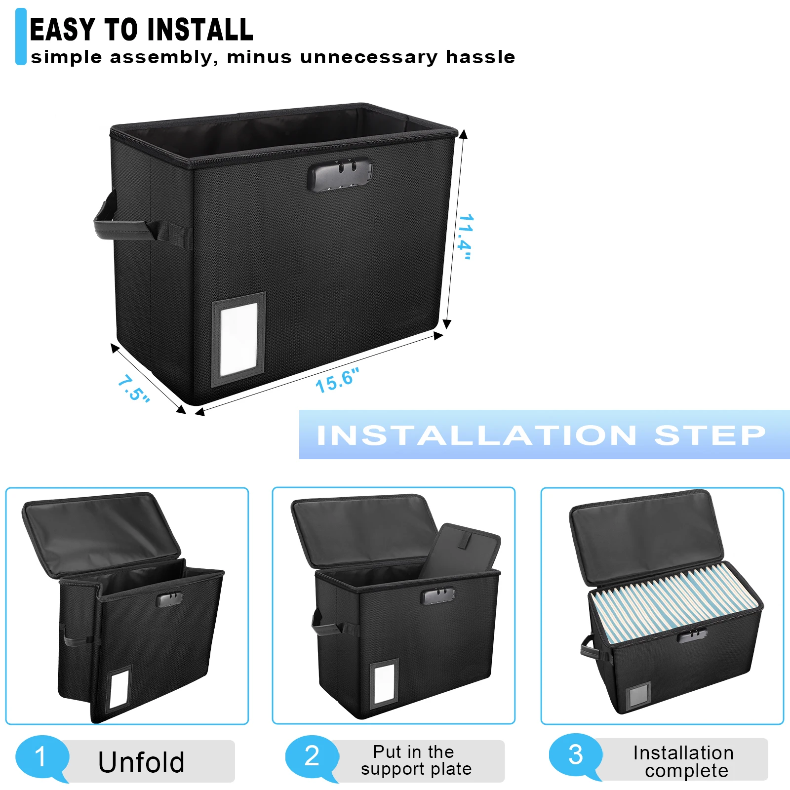 Newest File Box With Lock Fireproof Document Box Silicone Coated Dust Proof Collapsible File Organizer