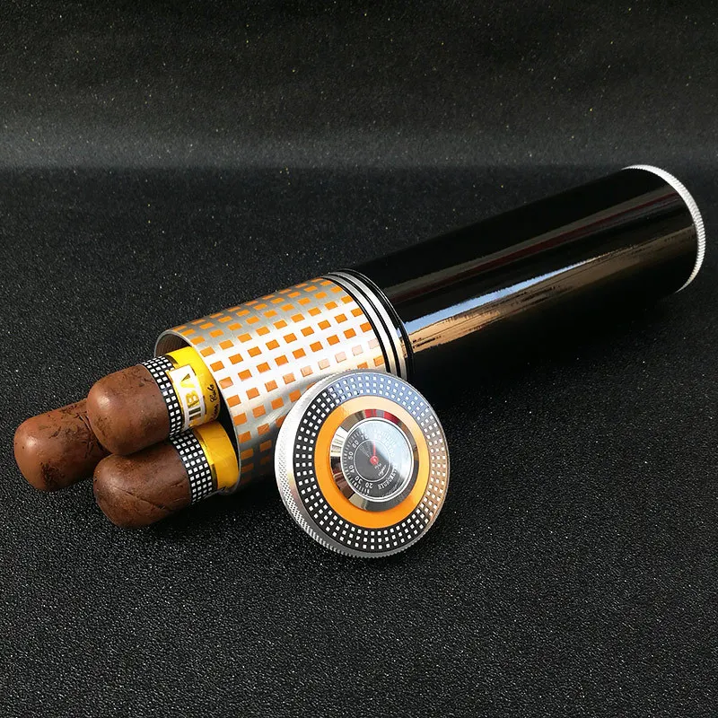 Travel Carry 304 Stainless Steel Cigar Tube Sealed Waterproof Cigar Humidor Jar With Hygrameter And Humidifier