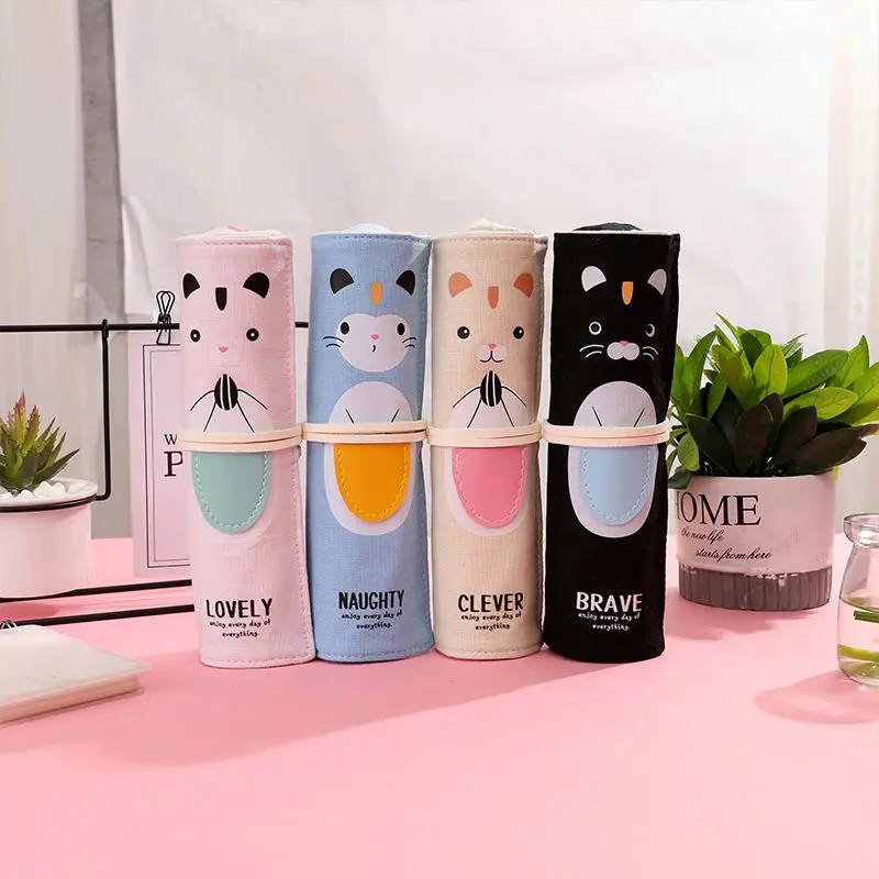 Creative cartoon cute mouse roll pencil case simple and small clear stationery  strap pen bag curtain student supplies