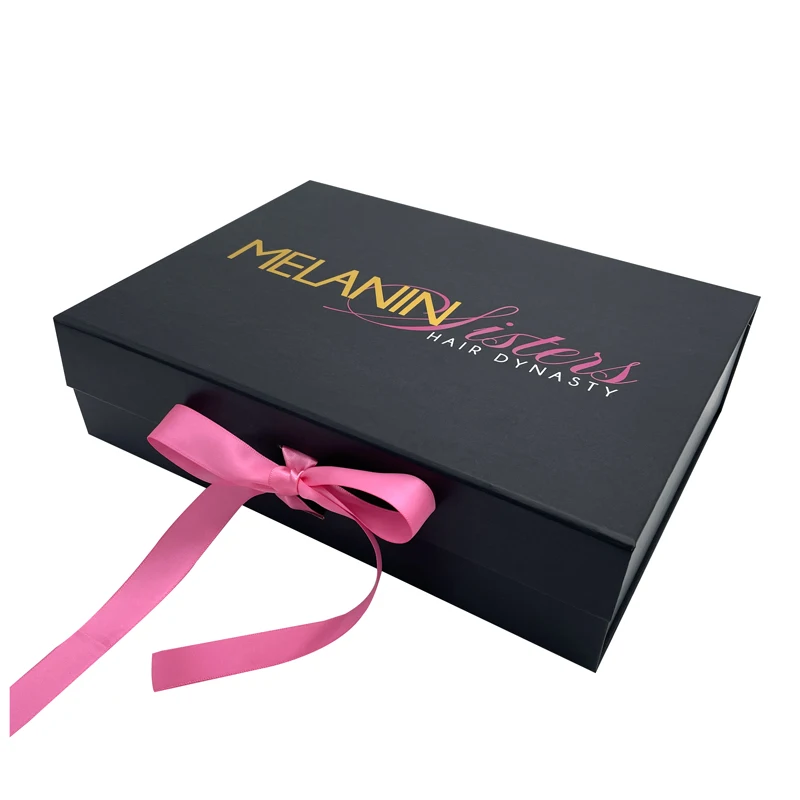 Wholesale Custom Private Label Luxury Black Band Magnetic Gift Hair Oil Product Packaging Boxes