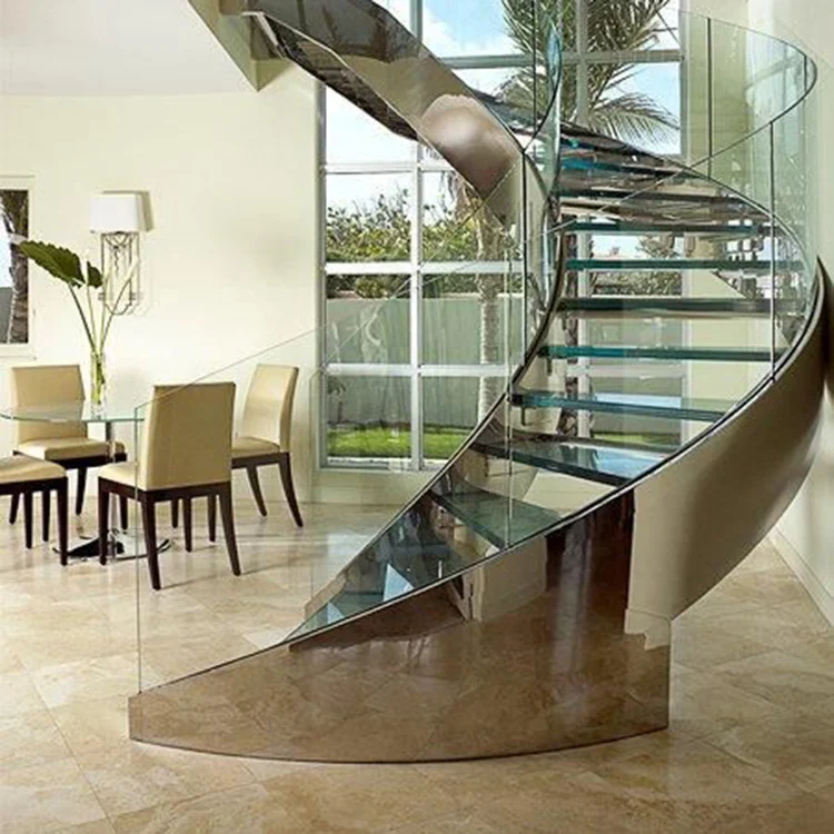 Luxury Modern  Curved spiral Staircase  Indoor staircase  Glass stairs