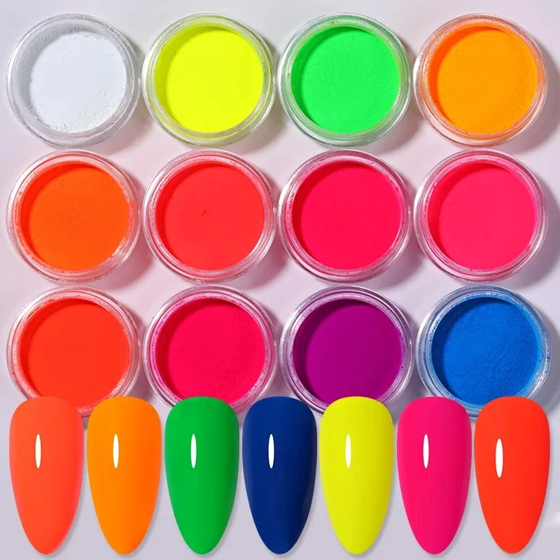 Hot Sale Nail Art  Iridescent Glitter Ultrafine Luminous Pearlescent High-Gloss 12 Colors Neon Pigment Nail Powder