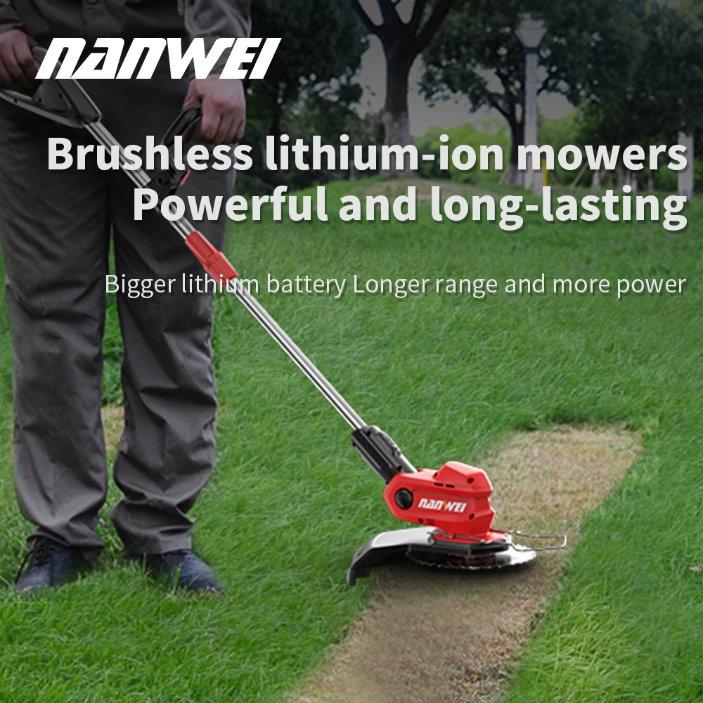 NANWEI Cordless Brushless High Quality Garden Electric Rechargeable Power String Trimmer 2 Stroke Engine Grass Cutting Machine
