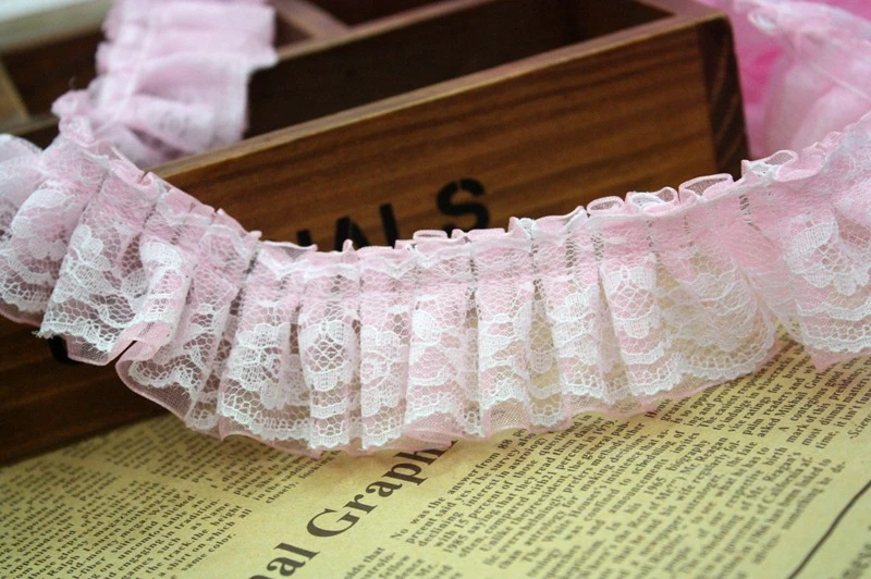 Wholesale 4CM Double Layers Organza Lace Draped Wrinkled Pleated Mesh Ruffle Lace for Arts and Crafts