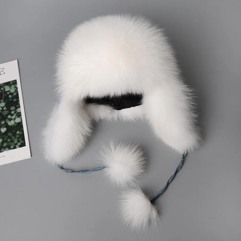 
New Fox Hair Hat Female Winter Thickening Heating Leifeng Hat Ear Protector Fox hair warm hat Ski Thicken to keep warm 