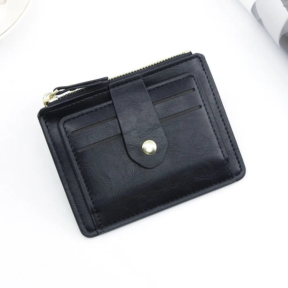 High Quality Pu Leather Bank Credit Card Holder Hasp Short Small Card Wallets With Zipper Coin Pocket