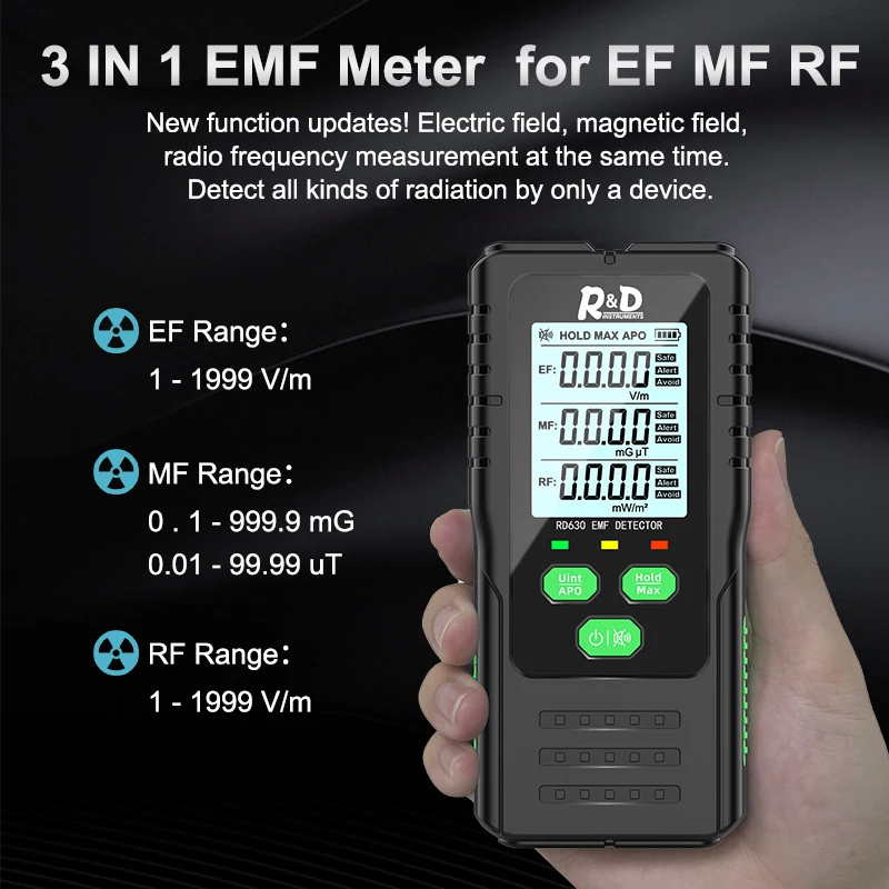 EMF Meter 3 in 1 Rechargeable Electromagnetic Field Radiation Detector Tester Handheld Portable Counter Emission Dosimeter