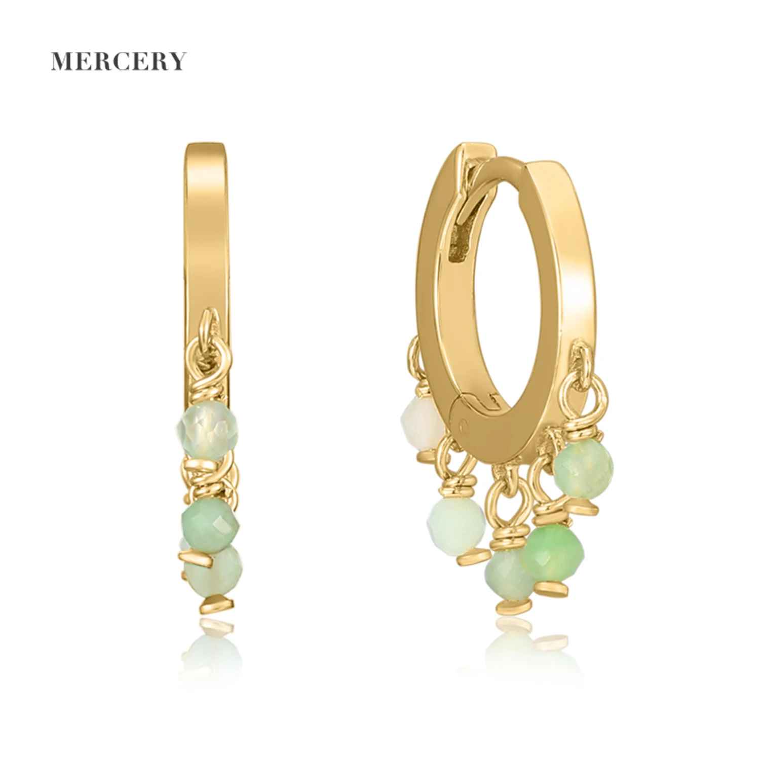 Mercery 2023 Fashion Jewelry Silver Earrings 925 Sterling Natural Jade Jewelry 14K Gold Plated Huggie Earrings For Women