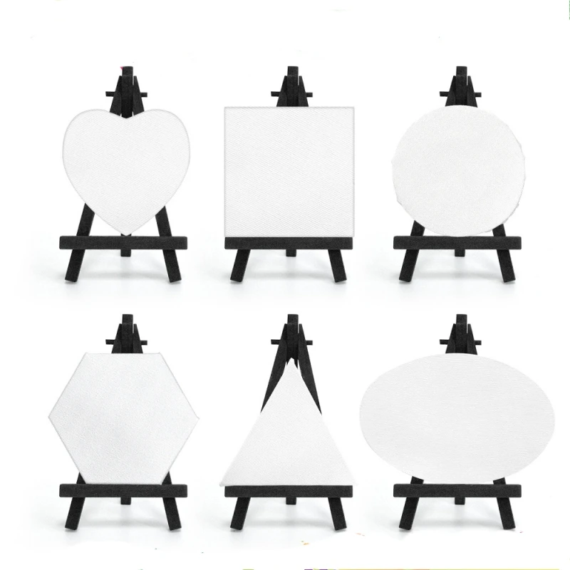 BESTLINE 2024 Mini Canvas And Natural Wood Easel Set Multi size mini wood easel with New shape for kids painting
