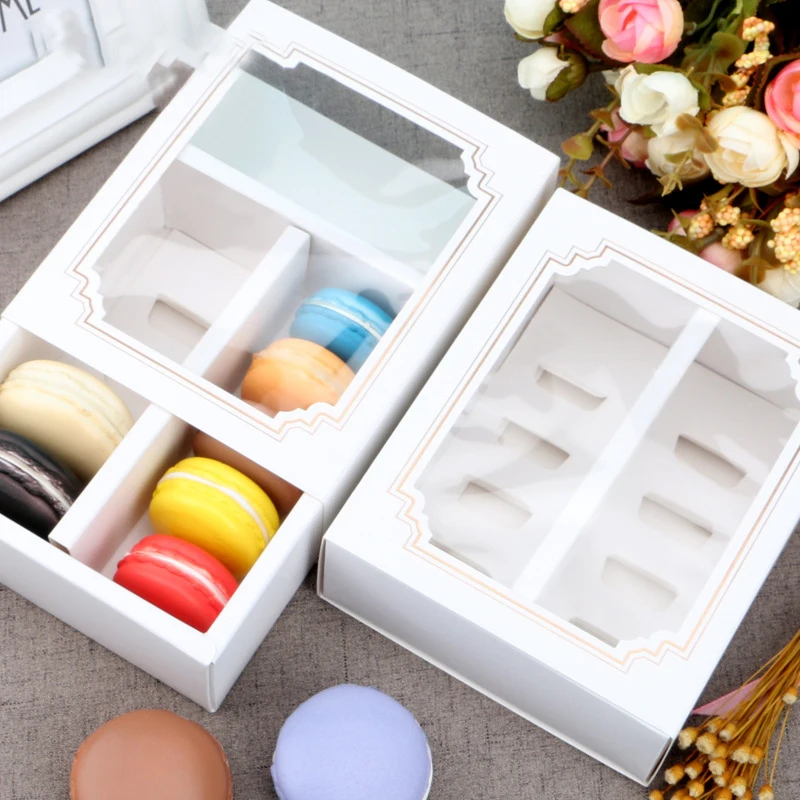 Macarons Containers with Clear Window for 5 Macarons Biscuits or Mini Donuts Cake Paper Container for Gift Giving