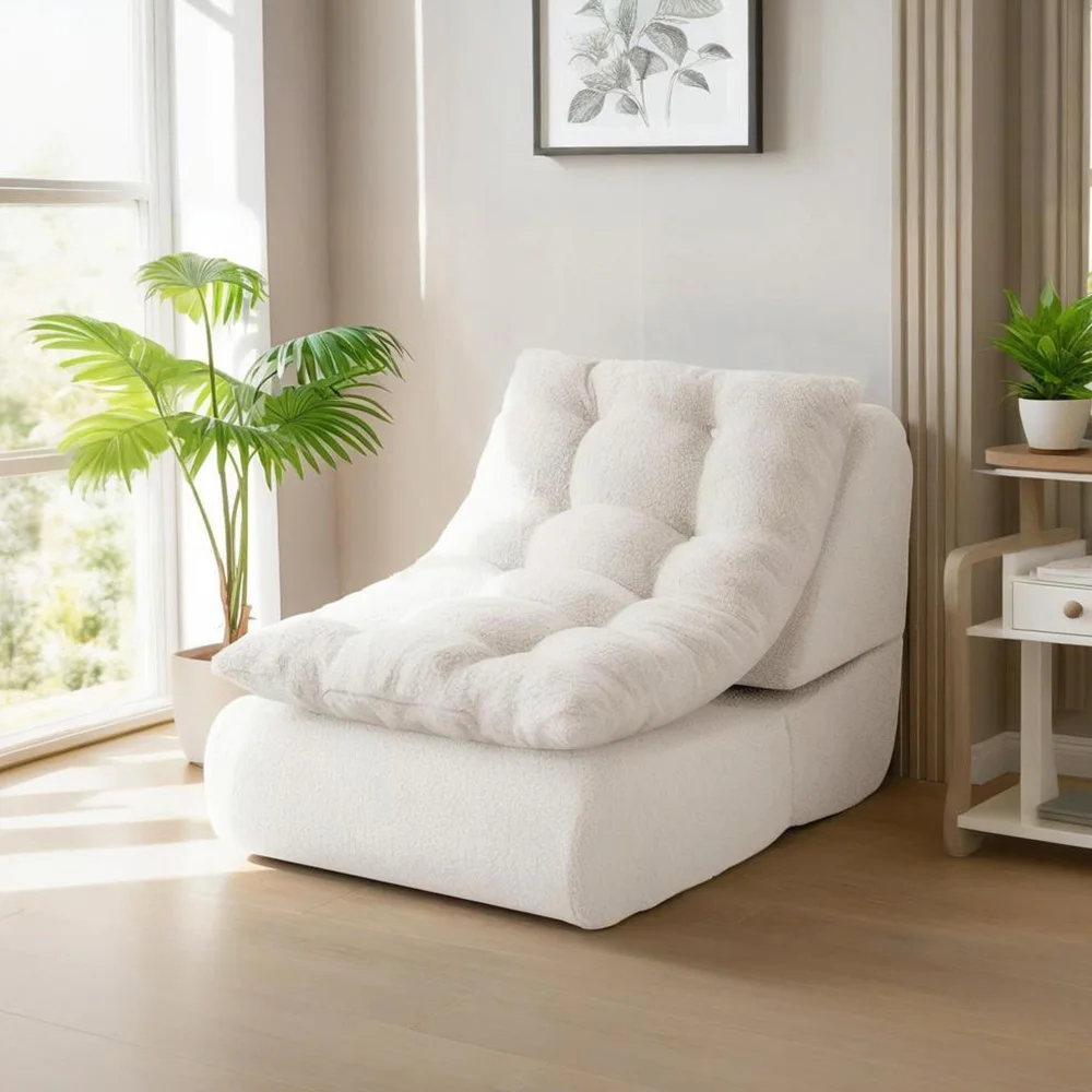 Portable Folding Sofa Bed Convertible Chair with Back Support Boucle Floor Couch for Living Room Fold out Couch Bench