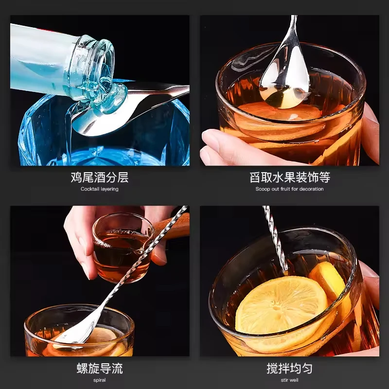 Hot sell Stainless Steel Bar Cocktail Mixing Spoon Stirrers Cocktail Shaker Spoon With Twist Handle
