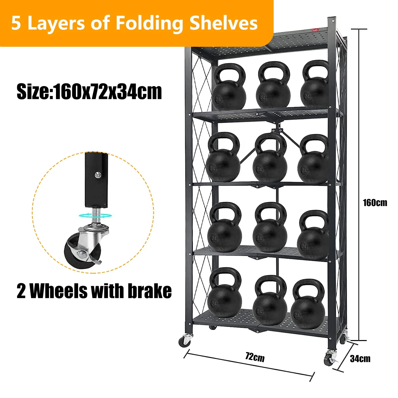Installation-Free Household Folding Black Mobile Kitchen Folding Storage Shelf Microwave Oven Foldable Rack Organizer