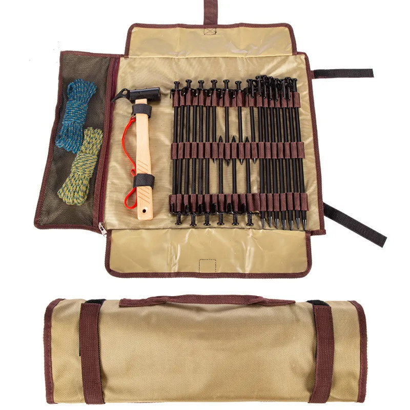 Camping Outdoor Strong Duty Canvas Tent Nail Storage Bag Tent Stakes Pegs Pouch