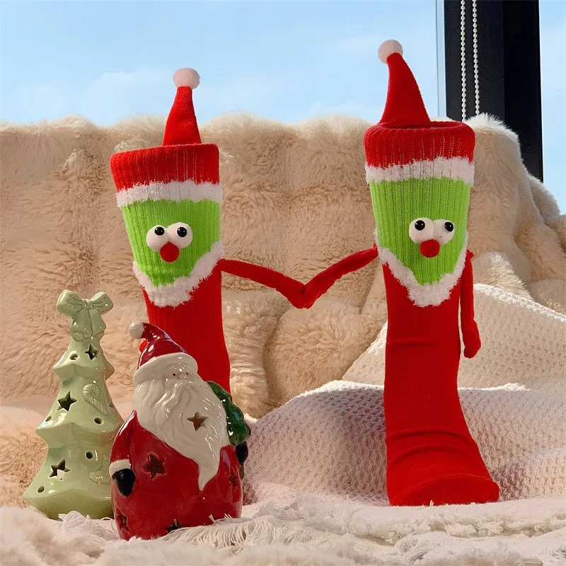 Spring and Winter Dynamic Christmas socks women three -dimensional decorative hand -in -hand magnetic socks