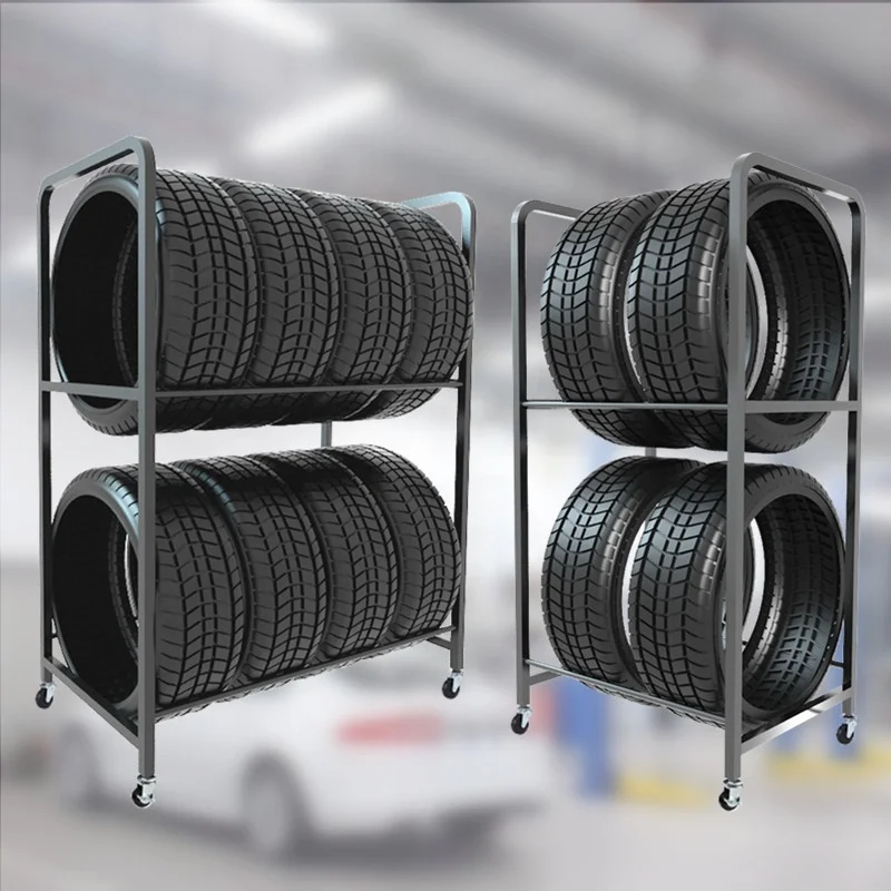 High Quality 2 Tiers Garage Shop Truck Motorcycle Passenger Car Wheel Tires Rim Metal Storage Display Stand Rack