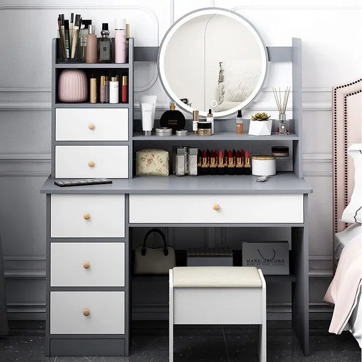 Bedroom Mirror Dressing Table 6 Drawers Beads Dresser With Wall Mirror For Home Hotel
