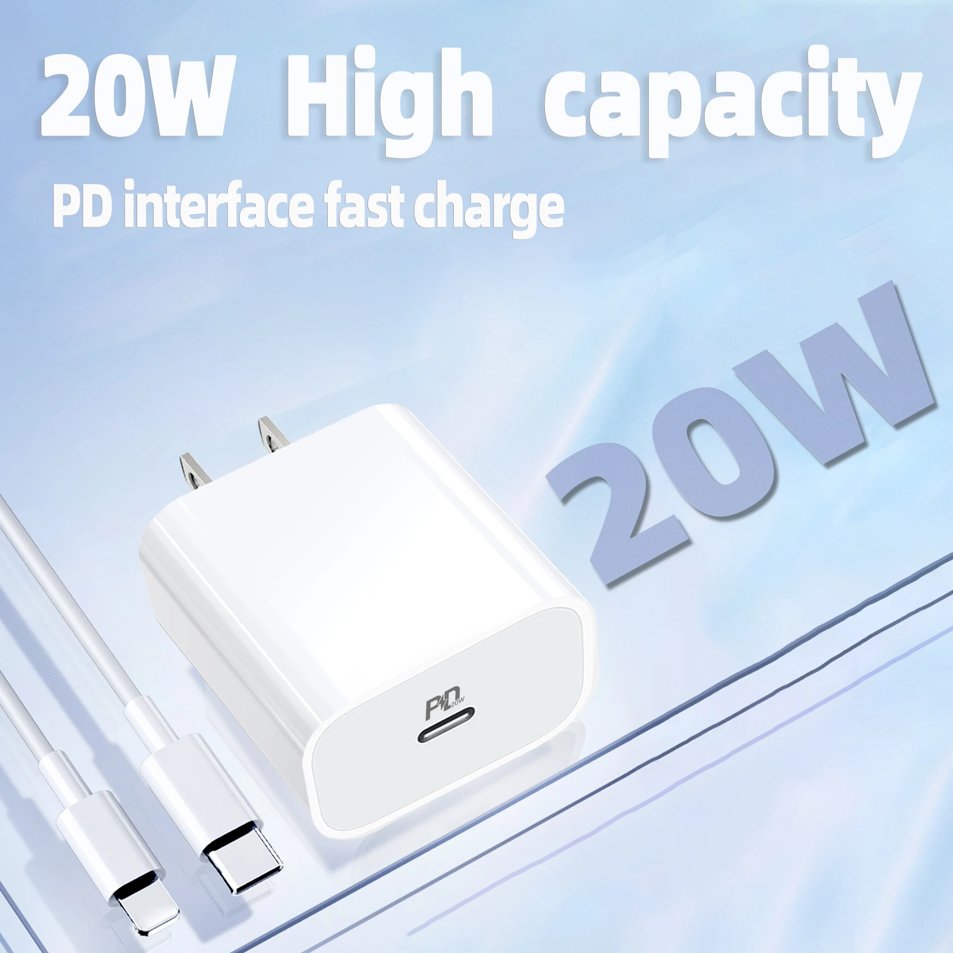 Оригинальный адаптер питания 20 Вт Usb-c зарядное устройство Pd для быстрой зарядки с кабелем Usb type-C Iphone
