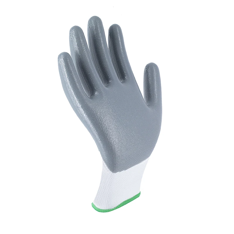 13G White Polyester Nylon Grey Finish Working Nitrile Coated Nitrile Work Gardening Gloves For Industrial Work