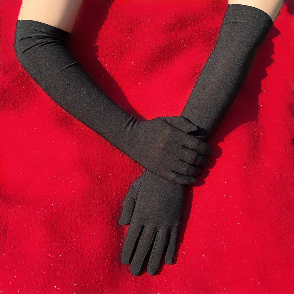 Love Party High elastic spandex  PROM Long sunscreen gloves  Black lady Party nightclub  wedding performance spandex gloves