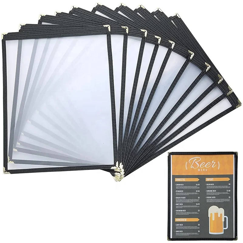 Clear vinyl A4 plastic menu covers, plastic transparent folders with small MOQ,1 pages 2 views