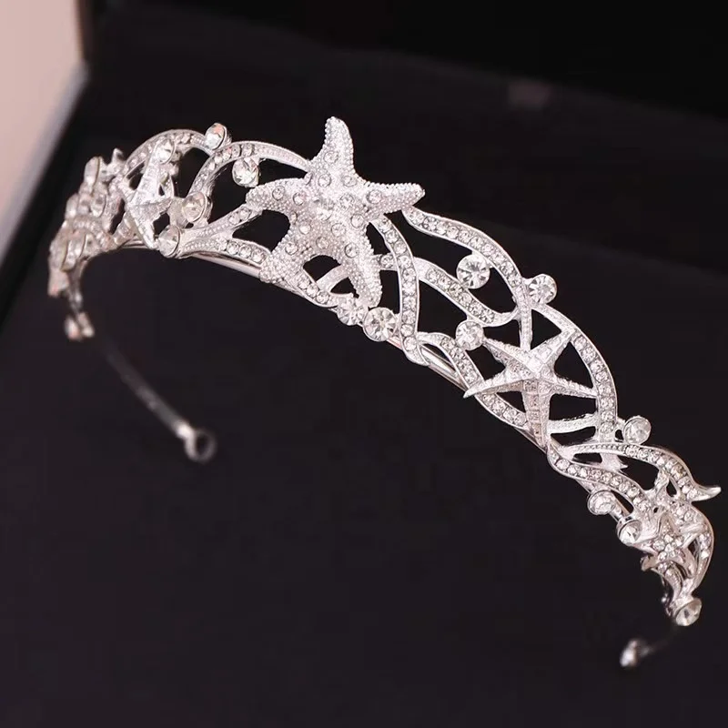 Wholesale Kids Hair Accessories Bridal Starfish Design Rhinestone Pageant Crowns Baby Tiaras