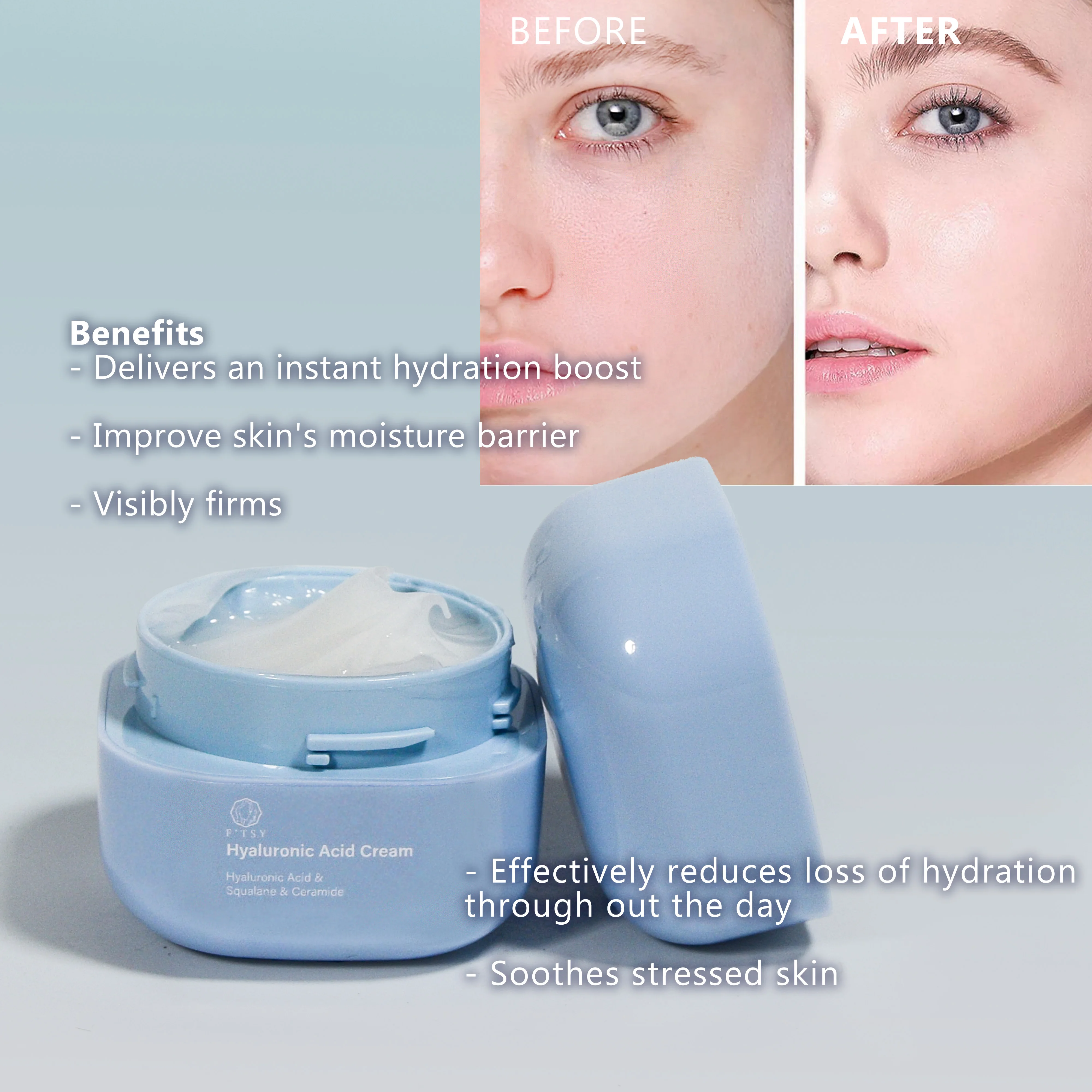 Private Label  Moisturizer Hyaluronic Acid Cream Smooth Skin Anti-Aging Day and Night Face Cream