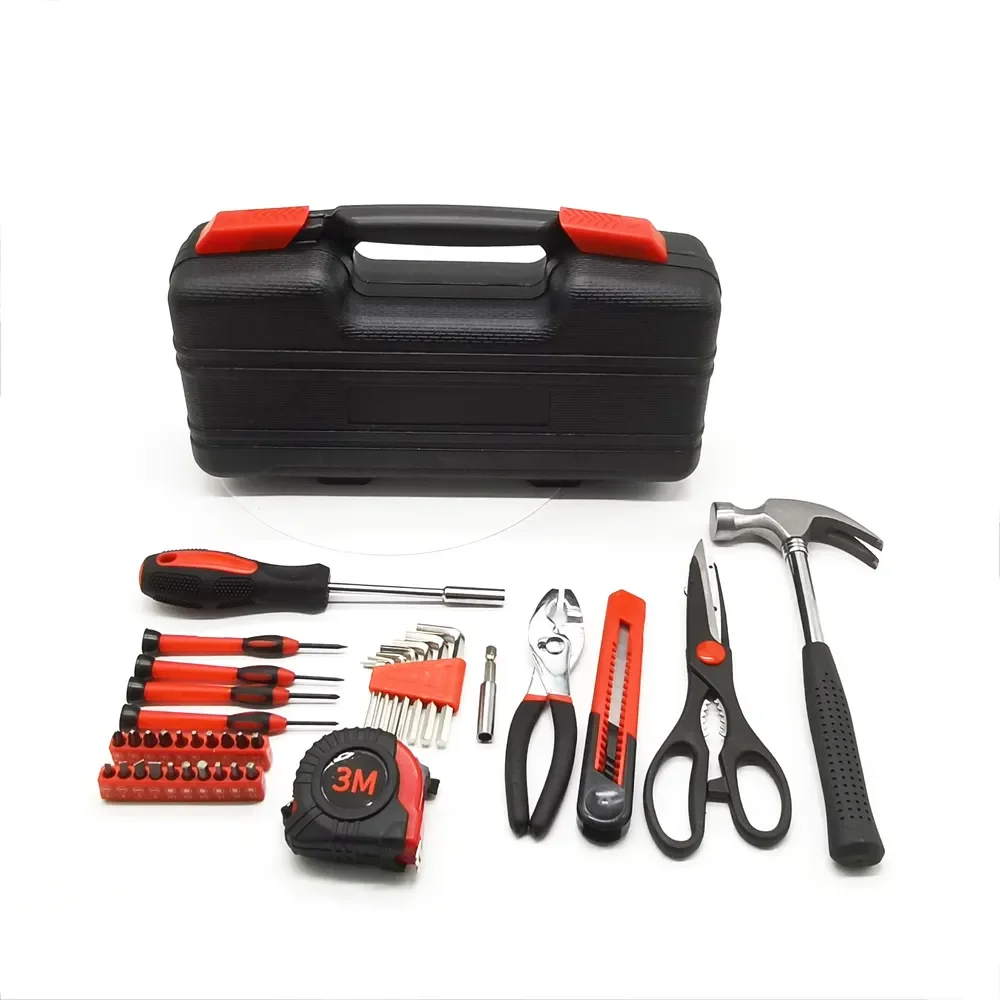 39pcs Hand Ttool Box Ccombination Tool Set Repaire Mechanics Home Kitchen Car Carbon Steel Hardware Case Kit Hammer Spanner Part