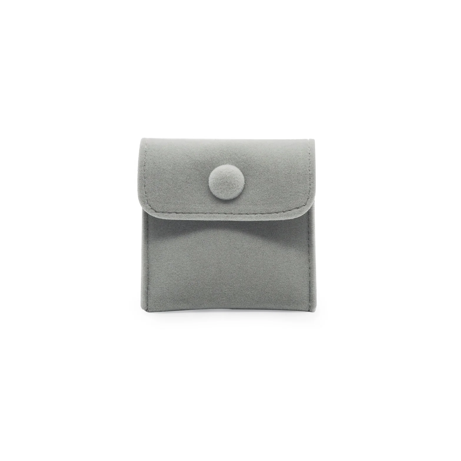 7*7cm Gray color microfiber snap fastener furs on both outside and inside jewellery packaging small jewelry pouch