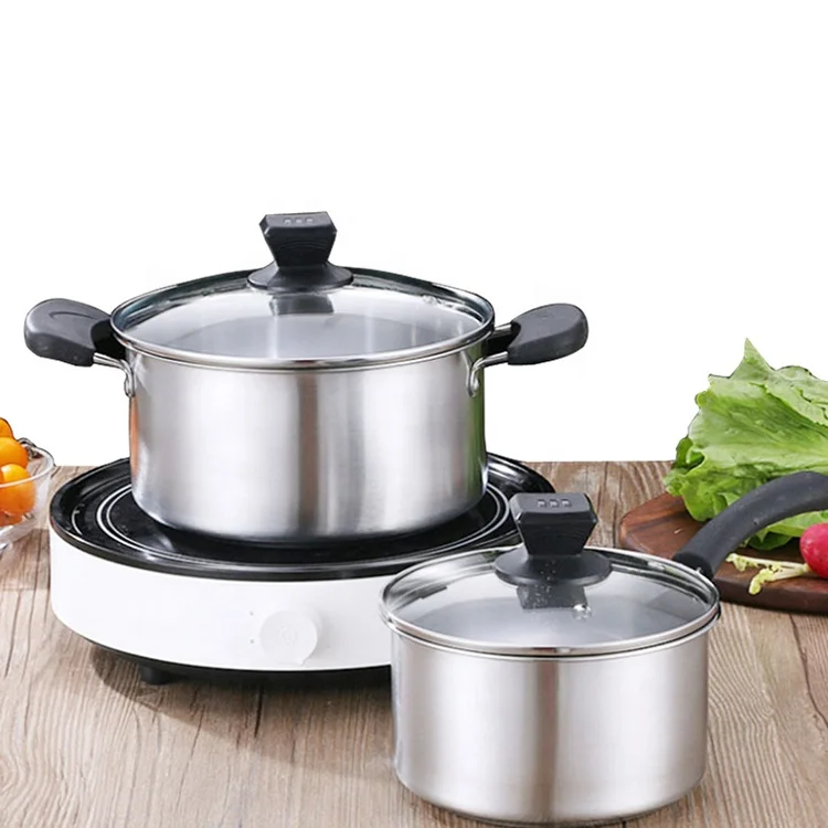 Wholesale stainless steel good milk pot soup pot set with with glass lid