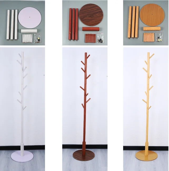 Bamboo Wooden Coat Rack Clothes Stand Garment Hanger with 8 Hooks Shelves for Hats Scarves Handbags