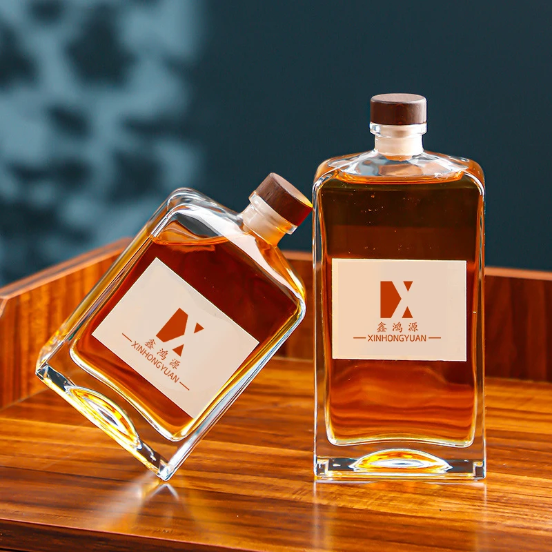 Factory Exports 250ml 375ml 500ml Flat Shoulder Square Glass Frosted Thickened Bottom Vodka Whiskey Brandy Glass Bottles