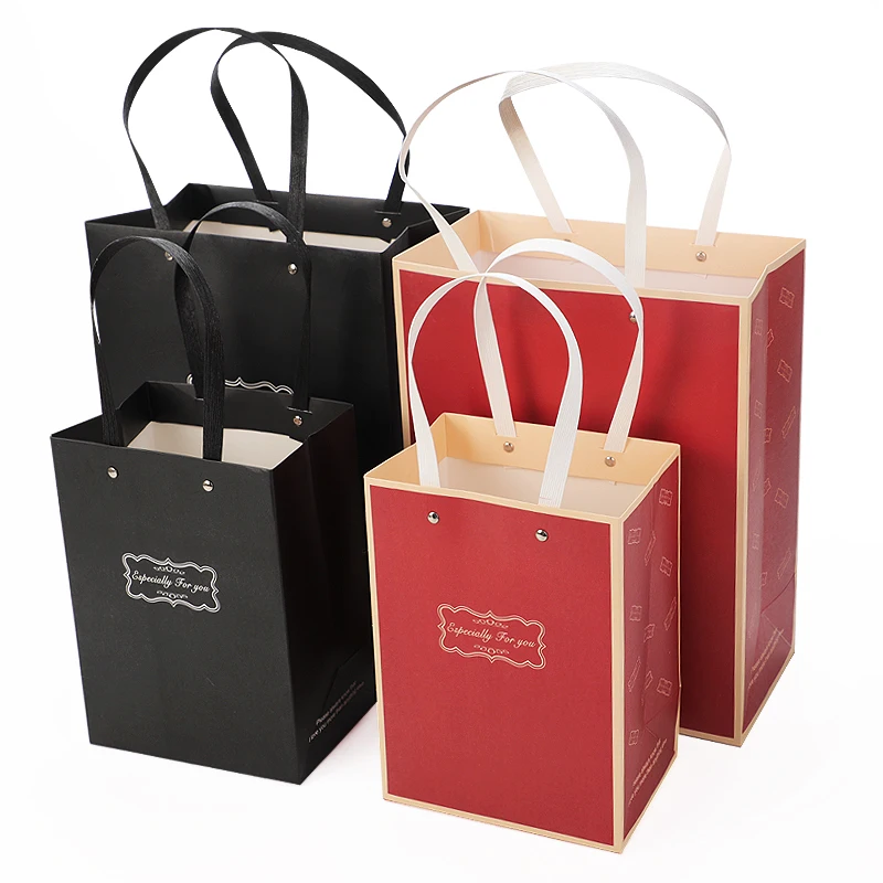 Luxury Black Gift Paper Bag Custom Made Printed Logo Jewelry Packaging Kraft Shopping Paper Bag With Ribbon Handles