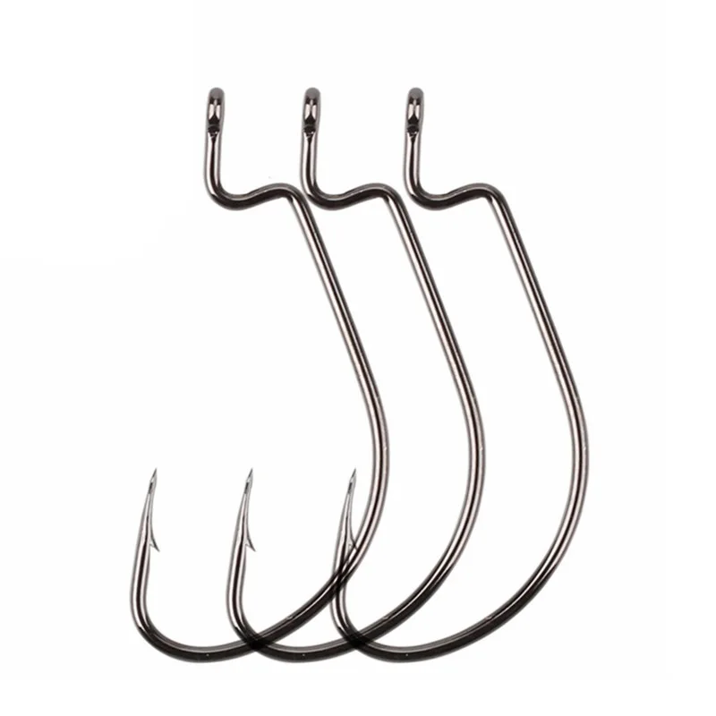 Carbon Steel Wide Crank Hook Offset Fishhook For Soft Worm Lure Barbed Hook Carp Fishing Hooks Tackle