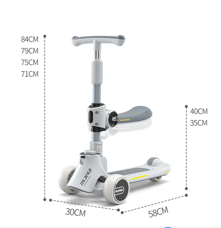  Kids Outdoor Sports Scooter with Seat One-key Removable