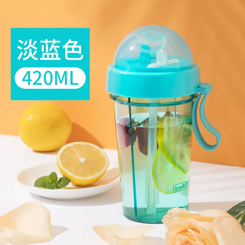 Hot Sale 420ML/600ML Portable Dual Use Plastic Water Bottle With 2 Straws