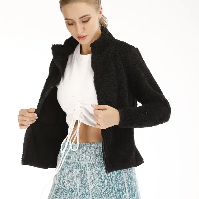 New custom Women Classic-Fit Long-Sleeve Full-Zip Polar Soft Fleece Jacket winter coat unisex black fur jacket