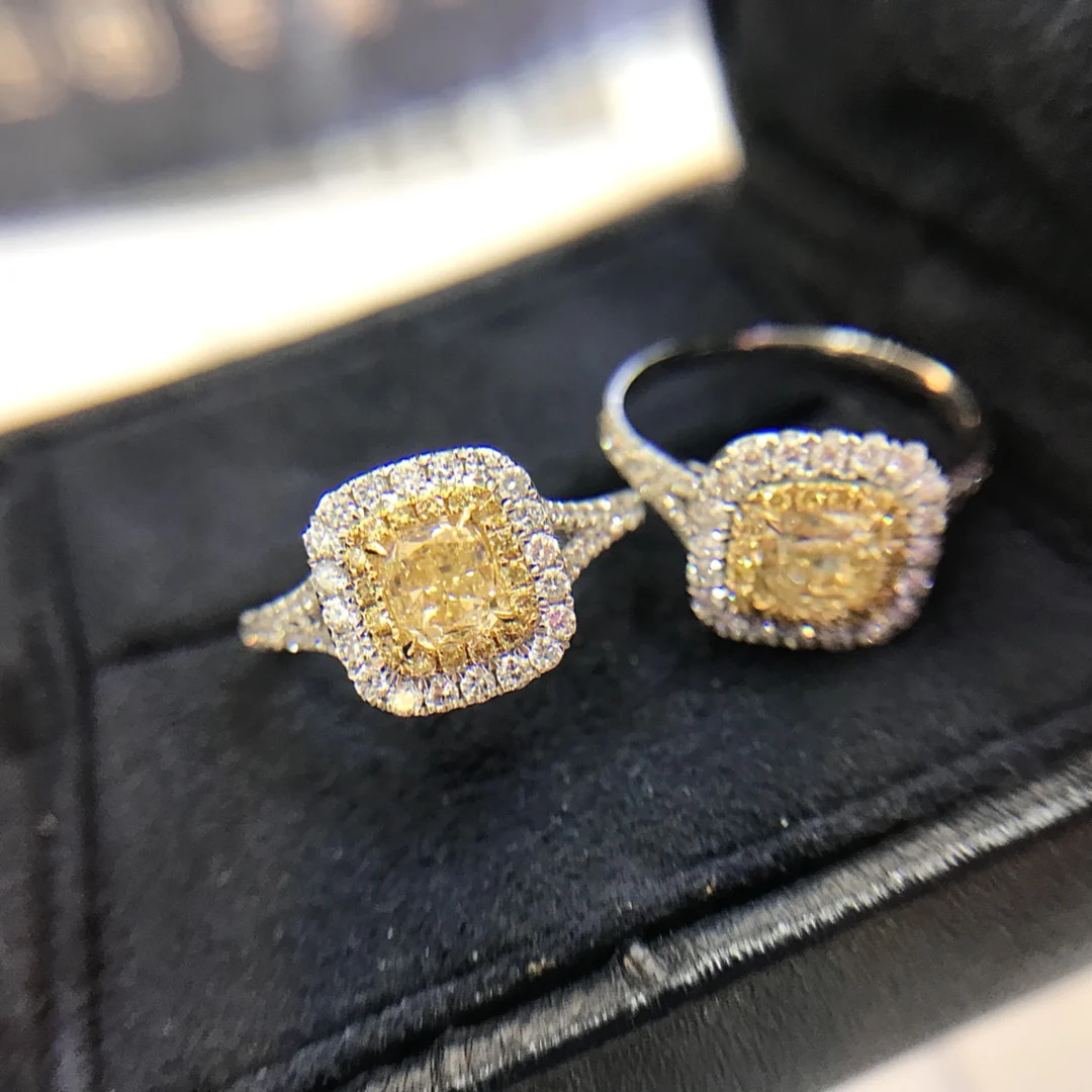 Luxury Pure 18K White Gold Cushion Shape Diamond Ring AU750 Real Gold Real Diamond Wedding Jewelry Sets