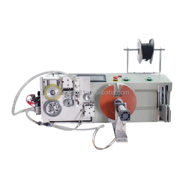 PFL-1050B High productivity multi function semi automatic desktop power plug cable wire measuring cutting winding tying machine