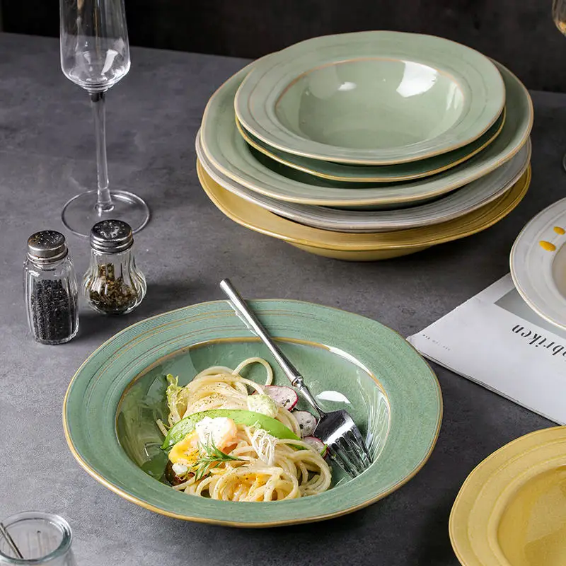 New products irregular shape 8 inch&10 inch ceramic reactive glaze western soup plates spaghetti pasta serving dishes & plates