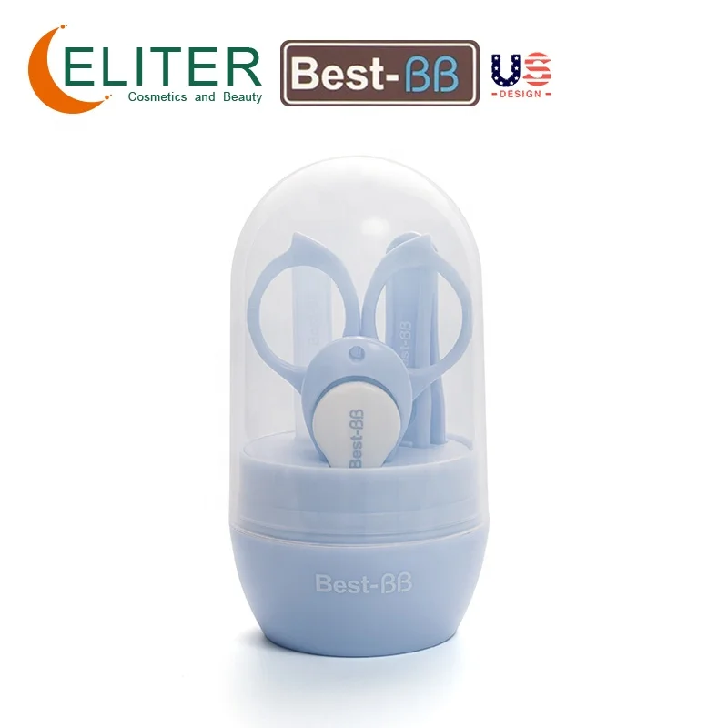 Eliter Hot Sell In Stock 4 In 1 Pink Blue With Plastic Tube Baby Manicure Kit Baby Nail Manicure Baby Manicure Safety Set