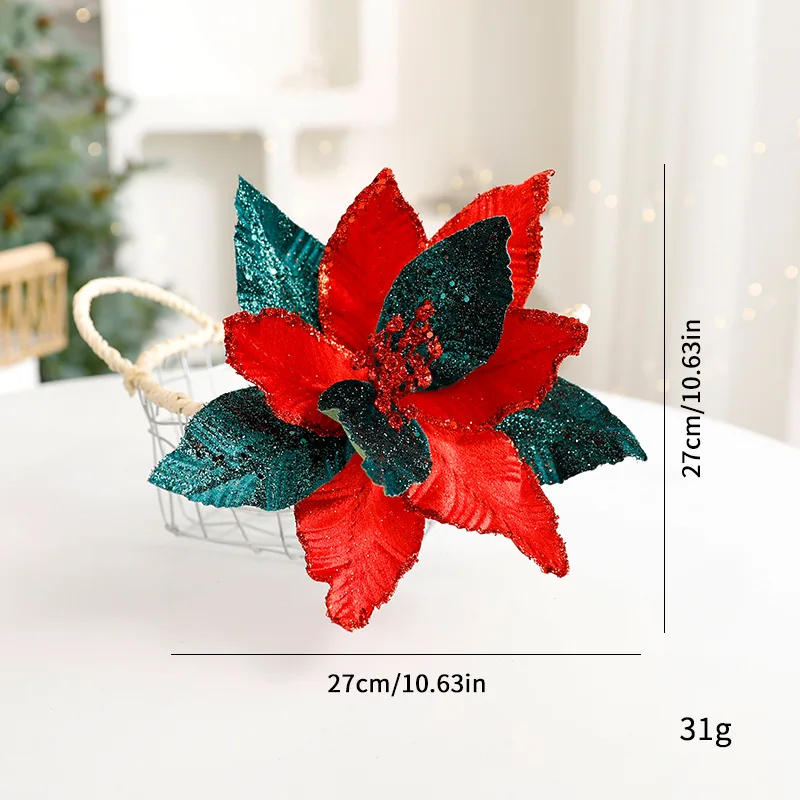 S22 27cm Sequin Artificial Christmas Flower Xmas Decoration Velvet Luxury Christmas Tree Plastic Flowers Christmas Flowers