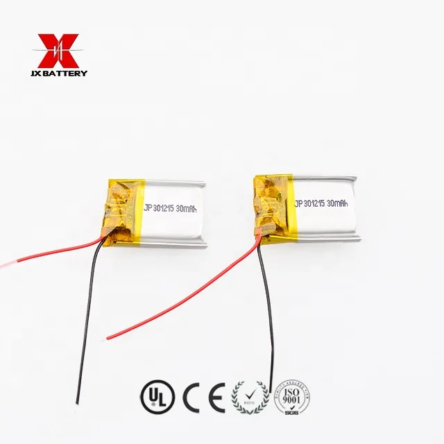 Shenzhen supplier battery 301215 30mah 3.7v small lithium polymer battery for smart device