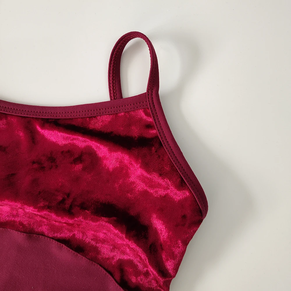 2024 hot selling popular custom design royal red wine velvet camisole adult women dance wear ballet leotards