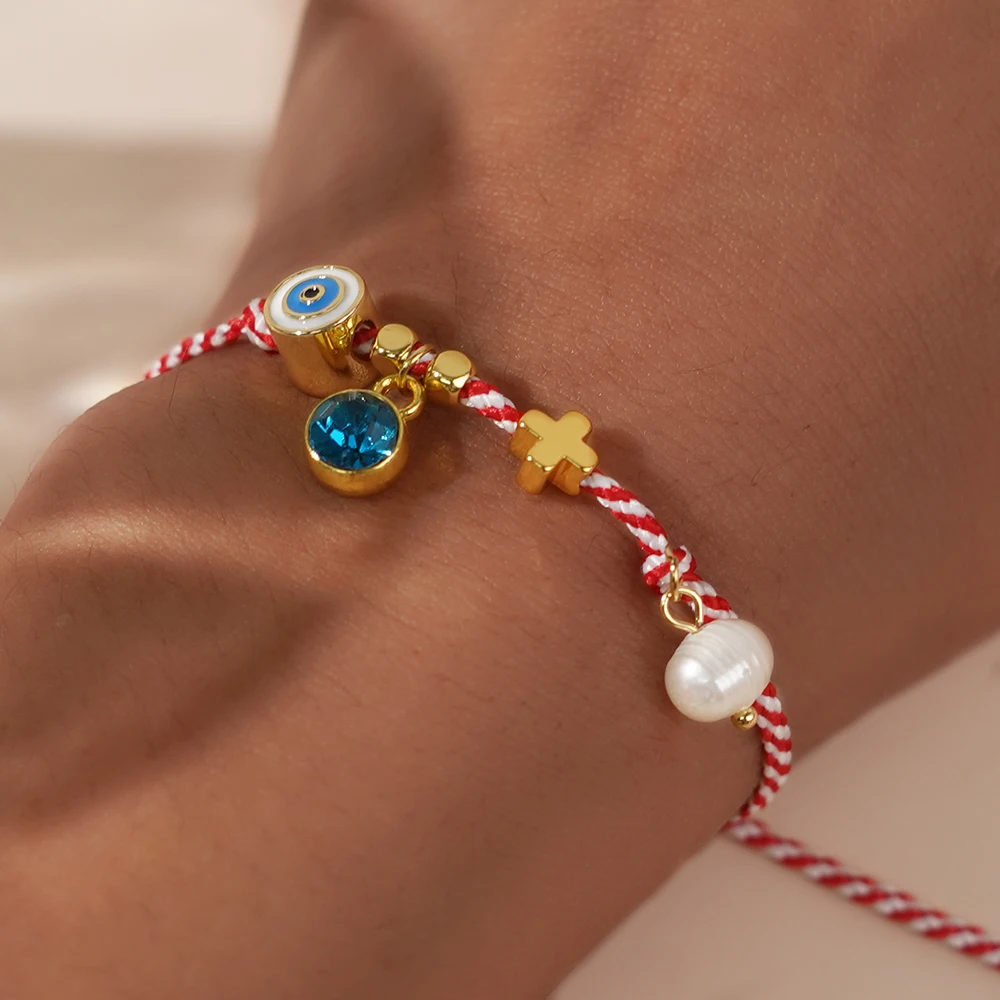 2024 New Greek Square Bead Round Cylinder Evil Eyes Freshwater Pearl Bracelet Women Cross Martis Series Rope Bracelet